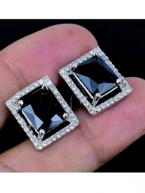 Black Spinel Gemstone 925 Sterling Silver Handmade Stud Earrings